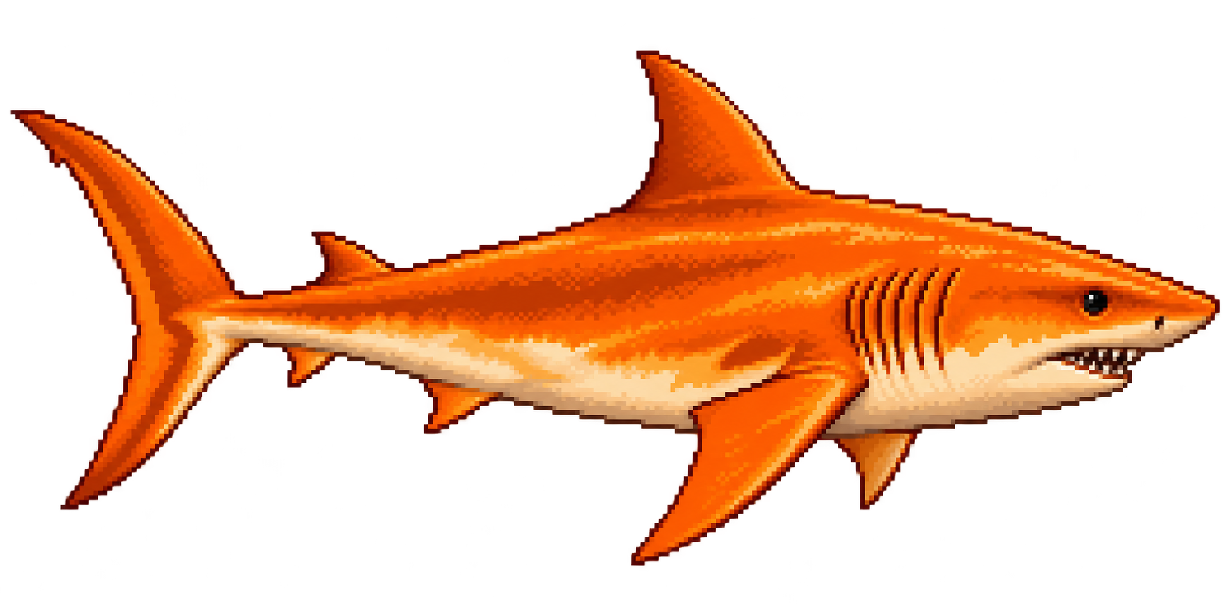 An orange shark leaping from the sea